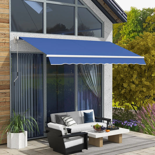 12' x 10' Manual Retractable Awning, Adjustable Sunshade, Dark Blue Patio Awnings Dark Blue at Gallery Canada