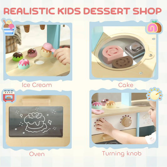 Wooden Ice Cream Toy Shop, Pretend Play Food Store with Oven, Ages 3+ Toy Playsets Blue, Natural, Wood, Pink, White at Gallery Canada