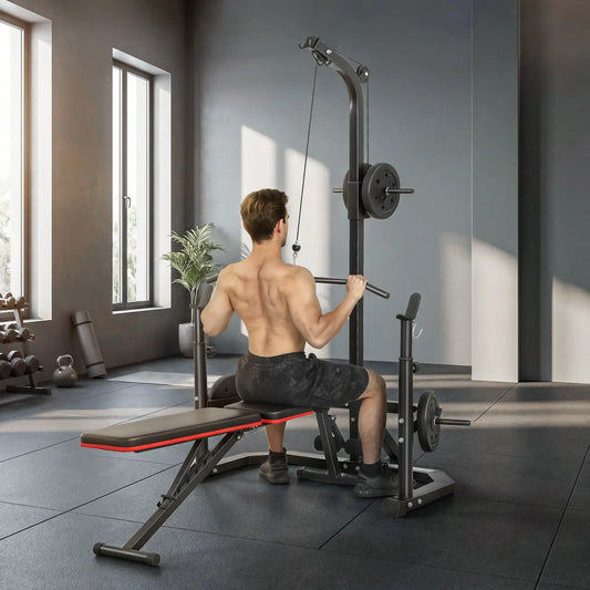 Cable Machine, Multi-Function Bench Press Rack, Lat-Pull Down System, Black Power Towers Black at Gallery Canada