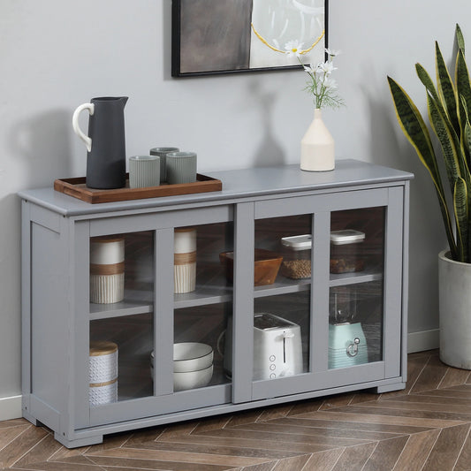 Kitchen Sideboard, Stackable Storage Cabinet, Sliding Glass Door Bar Cabinets Light Grey at Gallery Canada