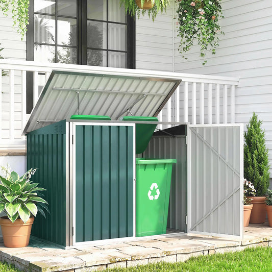Outdoor Steel Wheelie Trash Can Storage Shed, Double Door Lid Rubbish Cover Sheds Green at Gallery Canada
