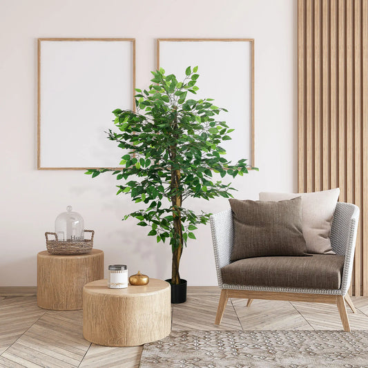 5ft Artificial Ficus Tree, Indoor Fake Plant With Pot Artificial Trees Green at Gallery Canada