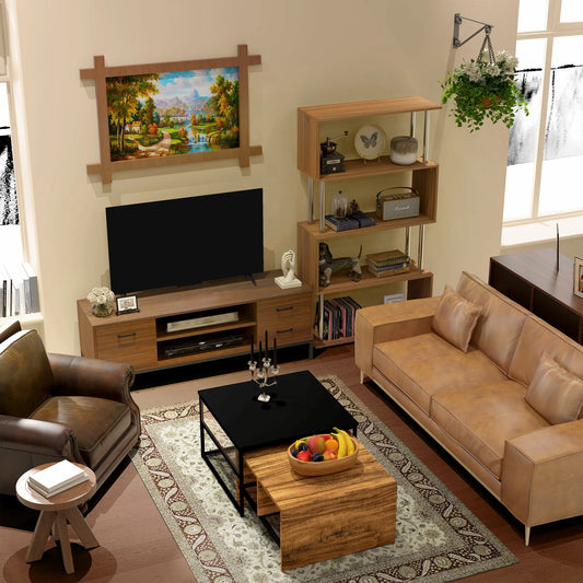 Support TV pour 50 Pouces, Armoire avec Porte, Tiroirs, Noyer Foncé