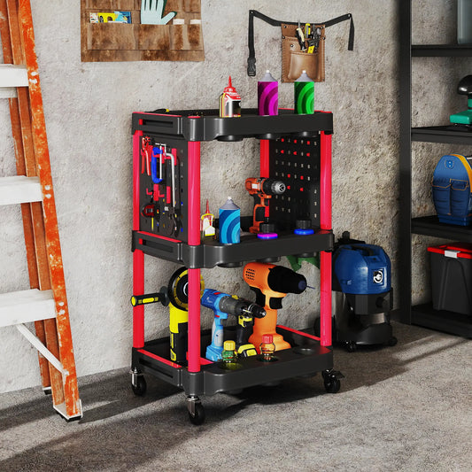 3-Tier Rolling Tool Cart, 200 LBS Capacity, Black & Red Tool Organizers Black, Red at Gallery Canada