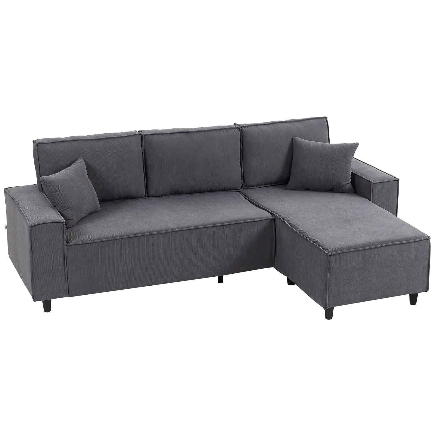Corner Sofa, L-Shaped Sectional with Chaise, Pocket Spring, 2 Pillows, Charcoal Grey Sofas & Reclining Chairs at Gallery Canada