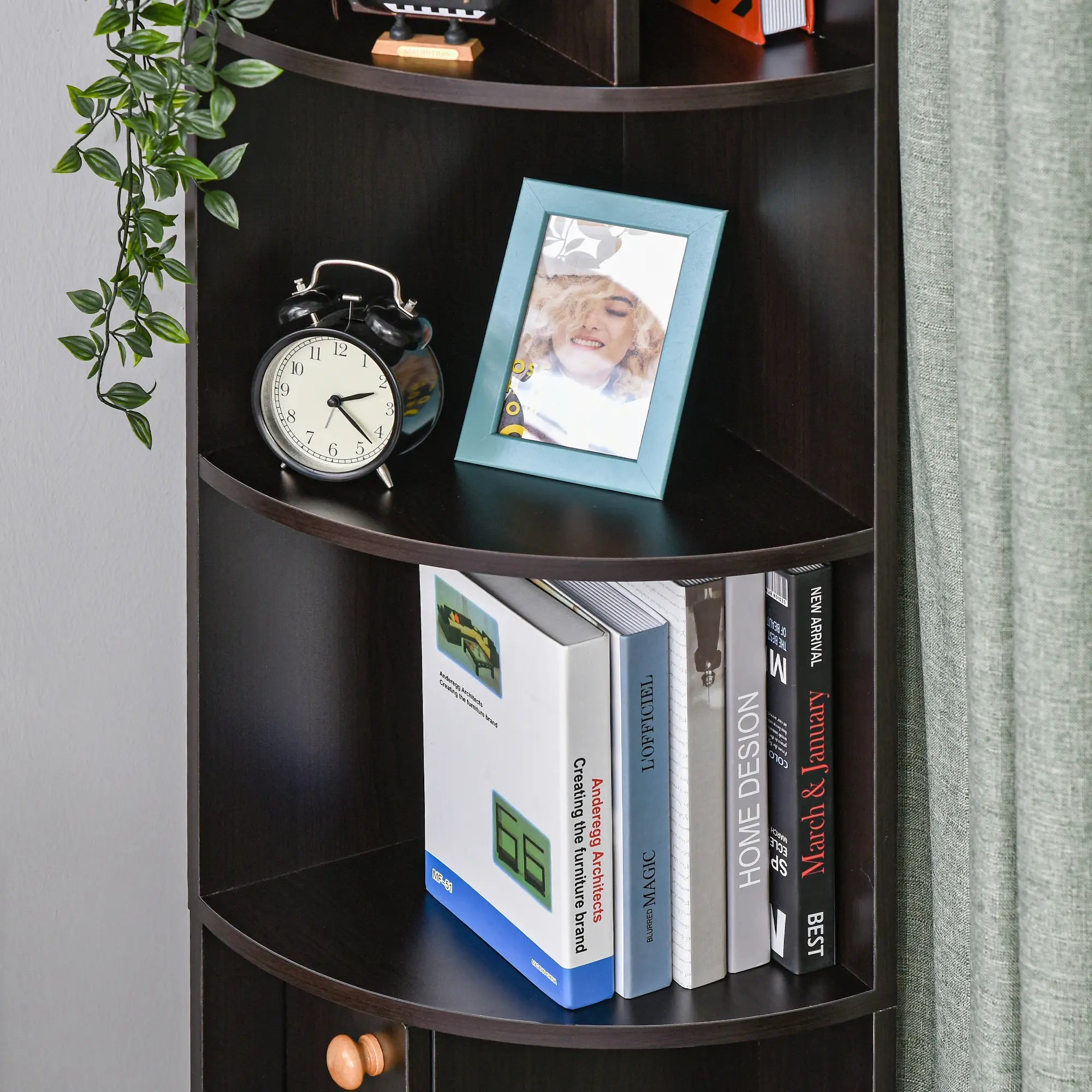 5-Tier Corner Bookcase, Storage Bookshelf, Open Compartments, Cabinet, Black Bookcases With Doors at Gallery Canada