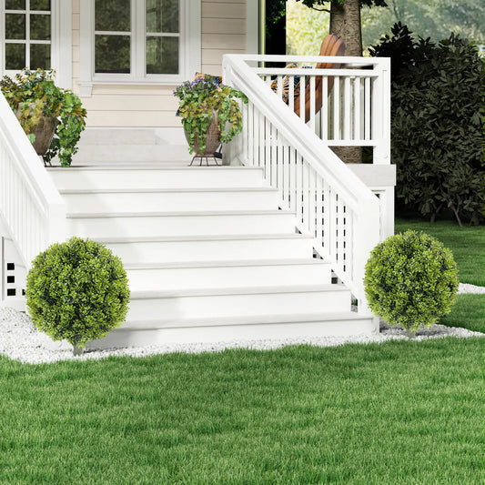 Artificial Boxwood Topiary Trees, Set of 2, UV Resistant, Indoor Outdoor, Green Artificial Trees Green at Gallery Canada
