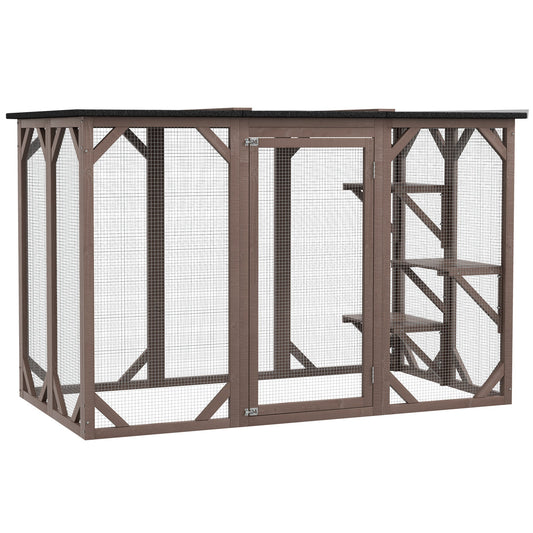 Cat Cage Indoor Catio Outdoor Cat Enclosure Pet House Small Animal Hutch for Rabbit, Kitten, Crate Kennel with Waterproof Roof, Multi-Level Platforms, Lock, Camel at Gallery Canada