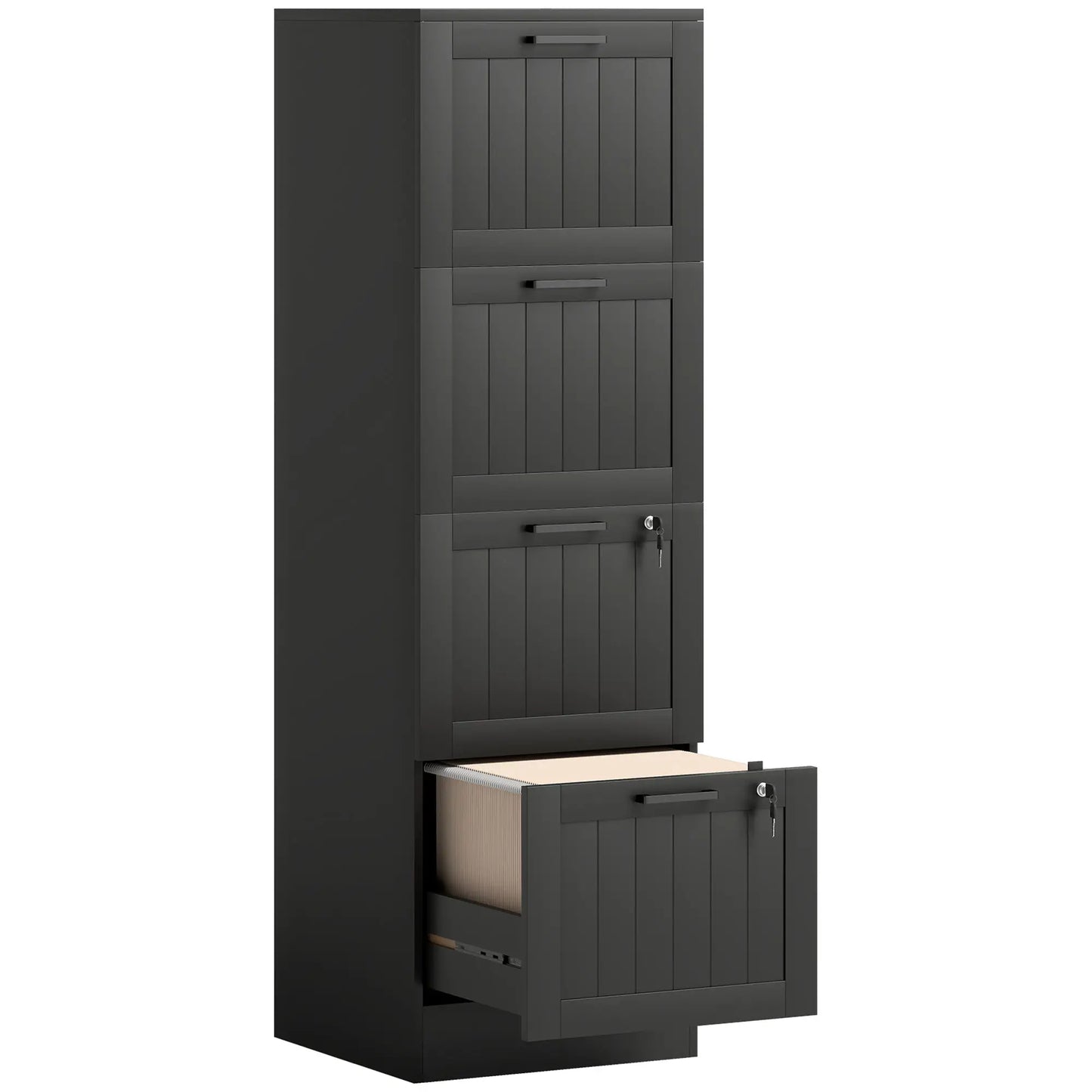 4 Drawer Filing Cabinet with Lock, Adjustable Hanging Bars, Black Office Cabinets & Cupboards at Gallery Canada