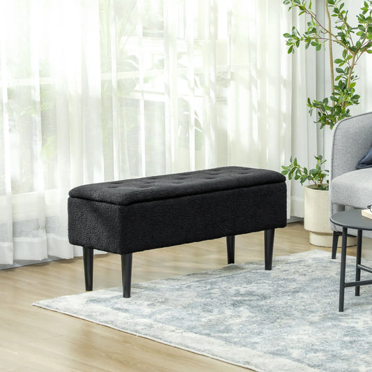 Modern Storage Bench, Ottoman with Storage, Lamb's Wool Upholstery, Black Storage Ottomans & Benches Black at Gallery Canada