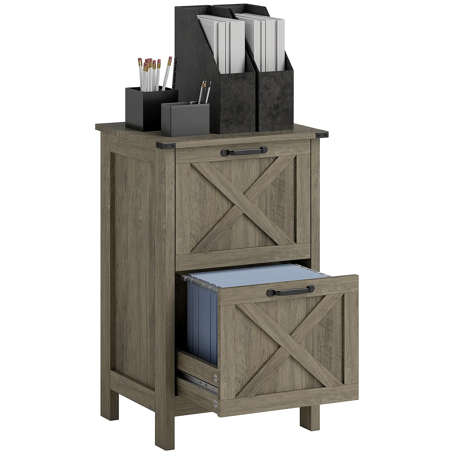Vertical 2-Drawer Filing Cabinet, Rustic Farmhouse, Letter Size, Grey Wash Office Cabinets & Cupboards at Gallery Canada