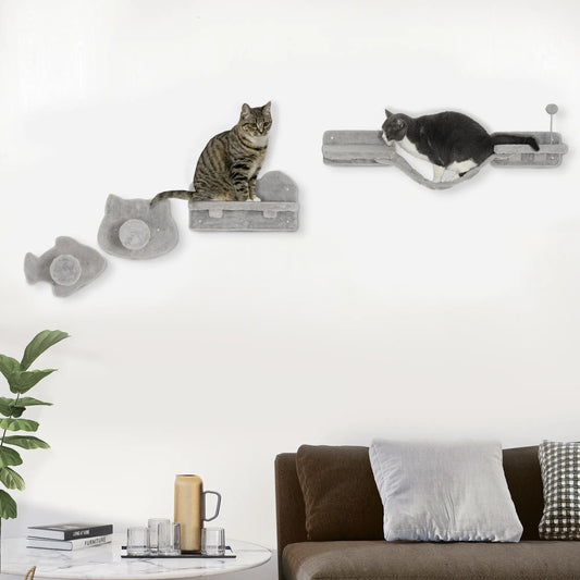 4PCs Cat Wall Shelves, Steps, Scratching Posts, Ladder, Platforms Cat Climbing Wall Light grey, cream white at Gallery Canada