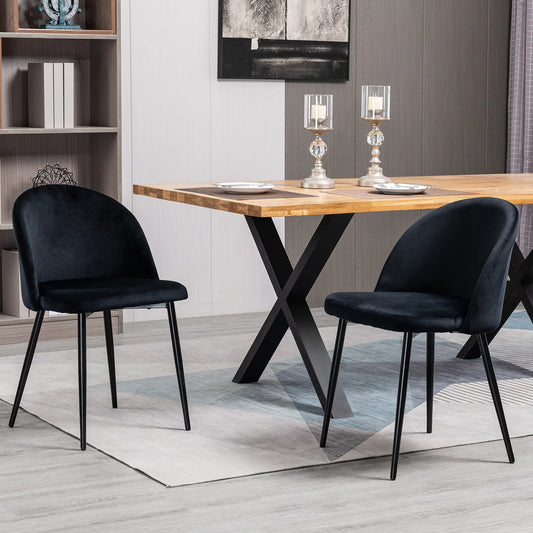 Set of 2 Mid-Back Dining Chairs, Velvet Upholstery, Black Bar Stools Black at Gallery Canada