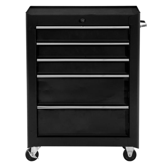 5-Drawer Rolling Tool Cabinet on Wheels, Lockable Tool Chest, Tool Organizer for Garage, Factory and Workshop, Black - Gallery Canada