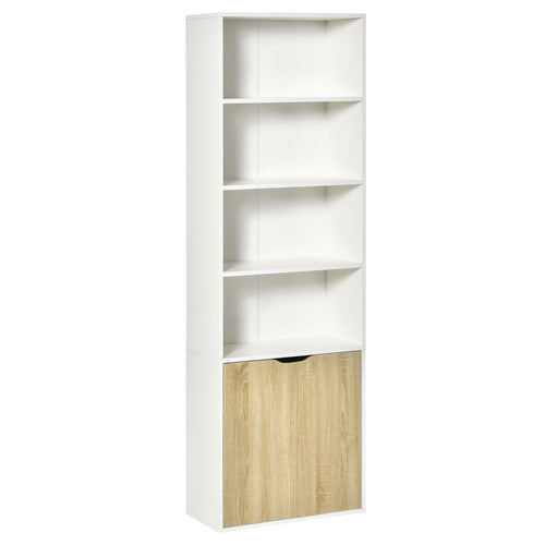 4-Tier Open Bookshelf with Doors Modern Home Office Bookcase Storage Cabinet for Living Room Bathroom Study, Oak