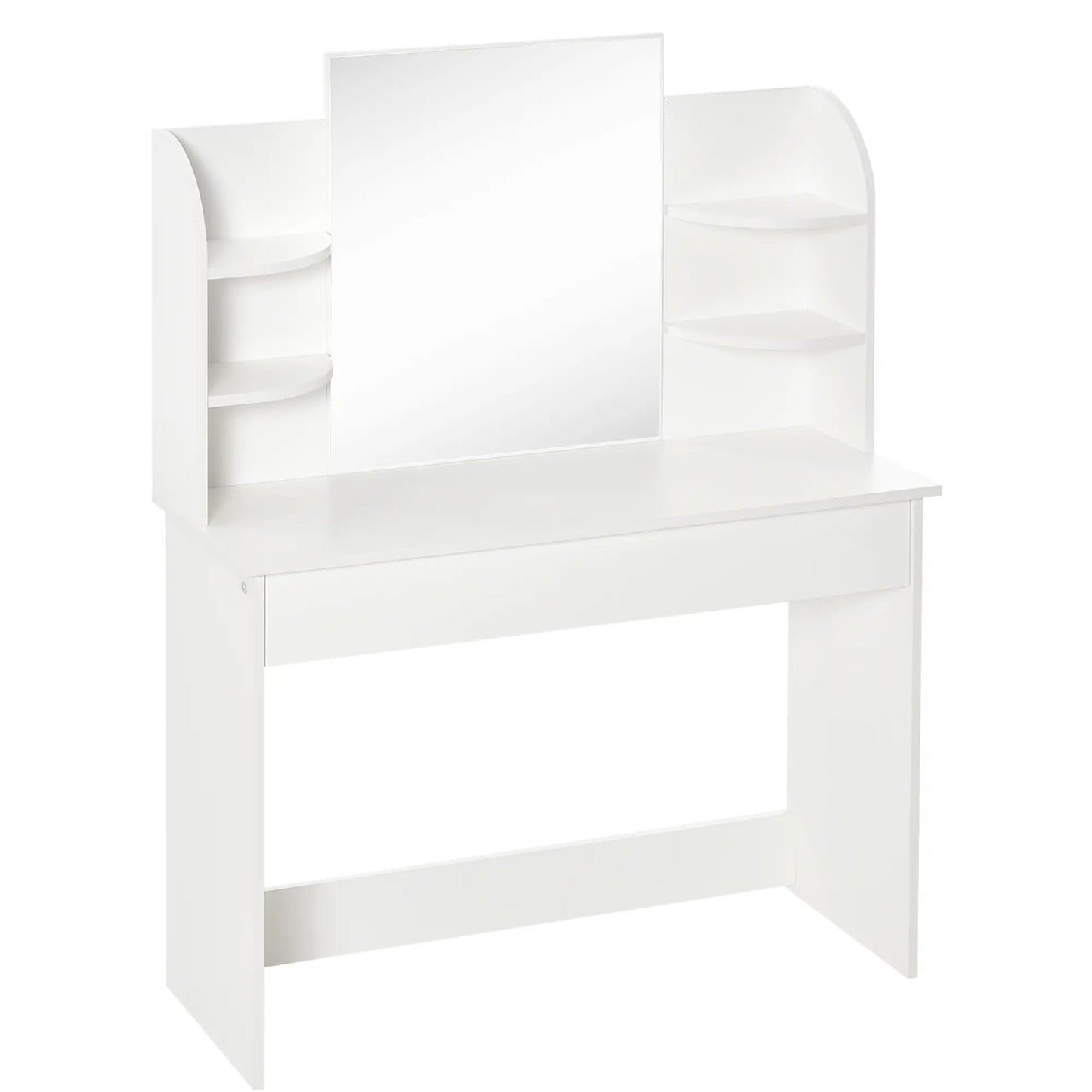 Wood Dressing Table With Makeup Mirror, Big Drawers, Open Shelf, White Dressing & Vanity Tables at Gallery Canada