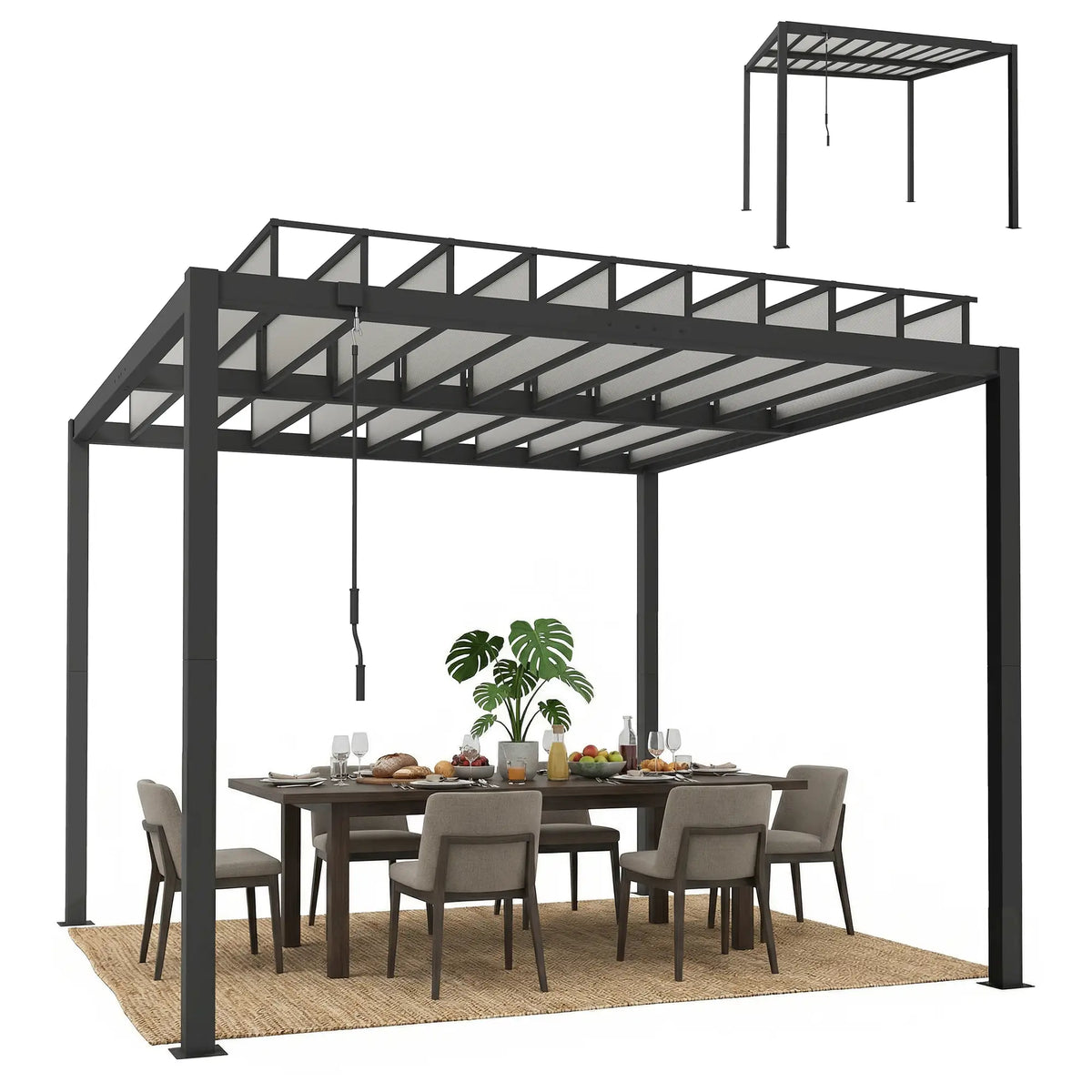 9.5 X 10 Ft Aluminum Louvered Pergola With Clear PC Roof, Clear