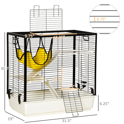 Rabbit Cage, Portable Small Animal Cage for Chinchilla Adult Rats Large Guinea Pig Mink Ferret with Hammock Water Bottle Food Dish Ramps, 31.5