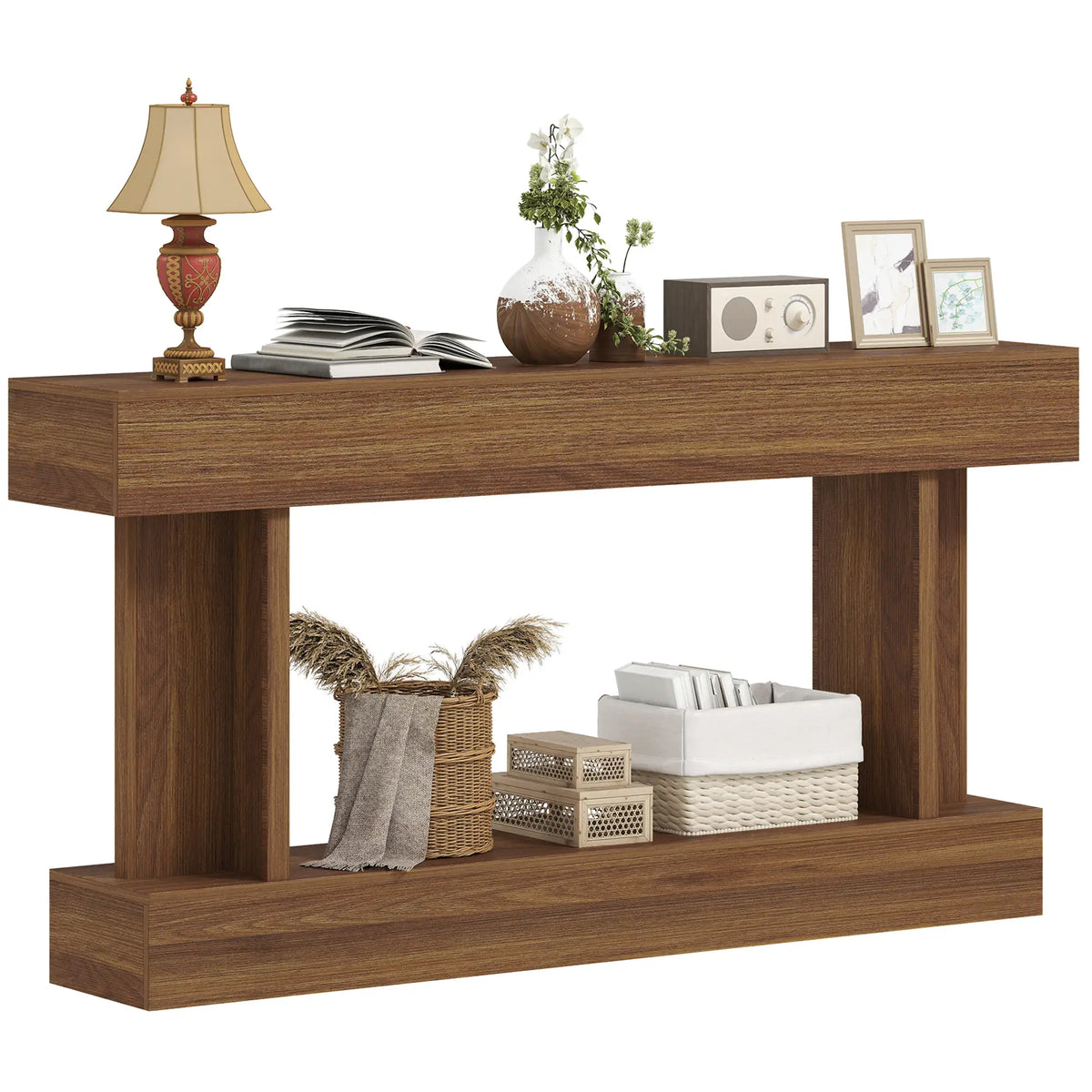 63 Inch Console Table, Vintage Narrow Entryway with Storage Shelf, Dark Brown Console Tables at Gallery Canada