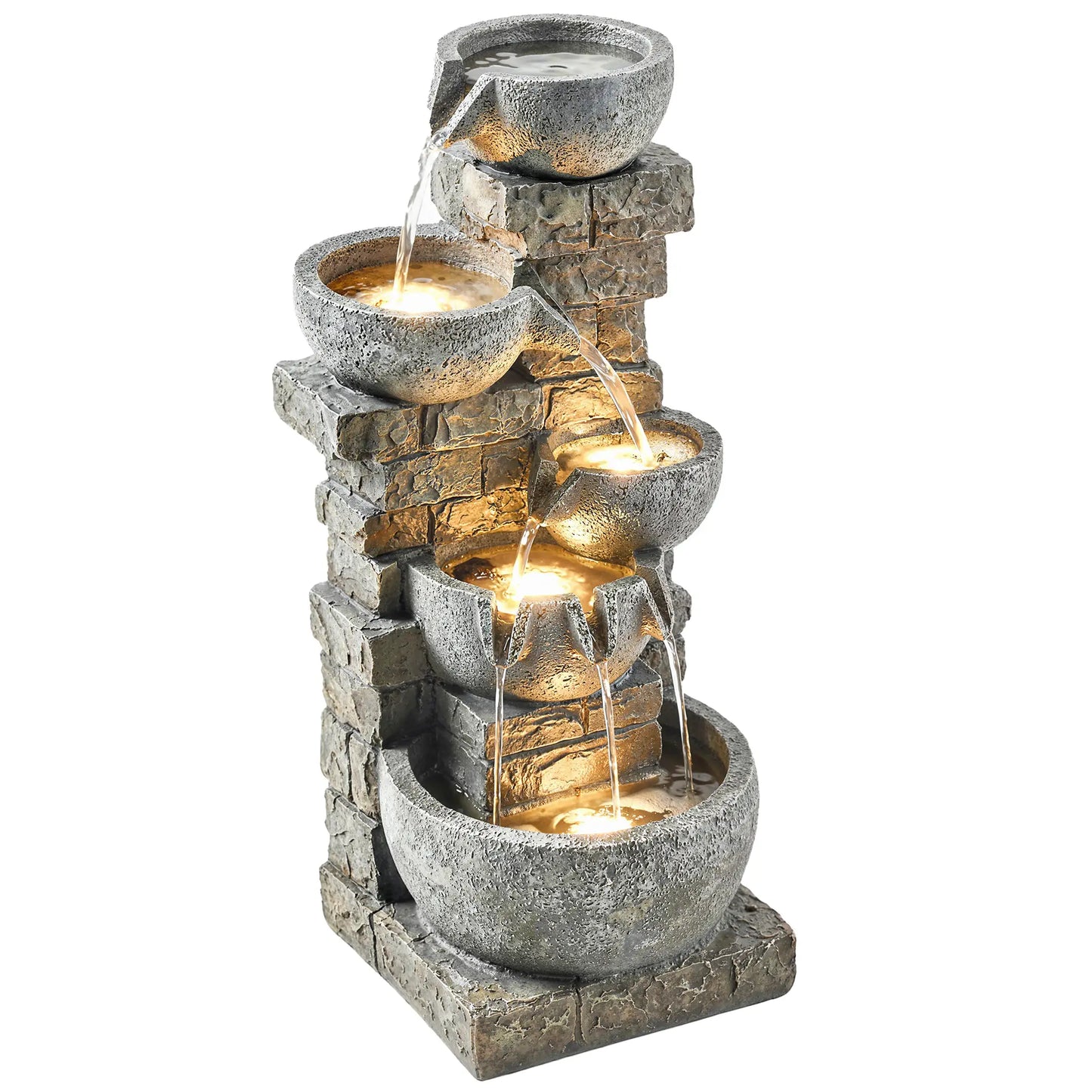 31.5" Tall 5 Tiers Cascading Water Fountain, Mixed, Outdoor Garden Patio Decor Water Fountains at Gallery Canada