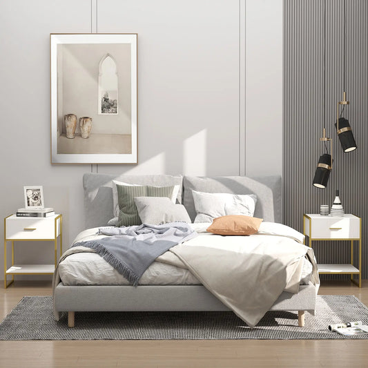 Modern Nightstand Set of 2, Bedside Table with Drawer, Shelf, White Bedside Tables White, Gold at Gallery Canada
