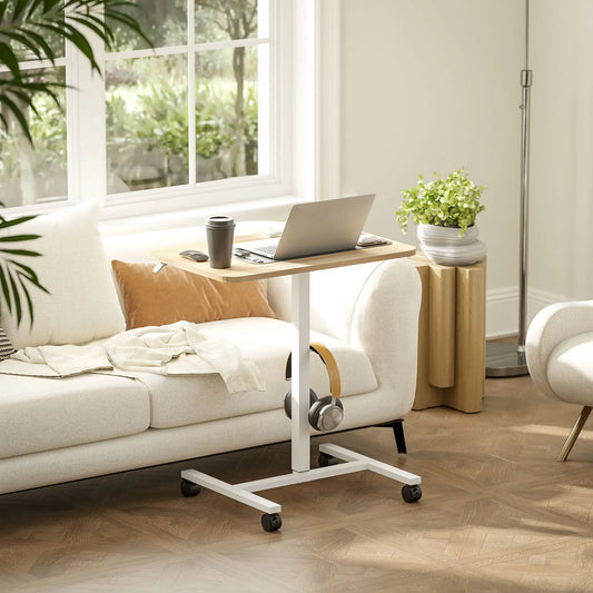 Adjustable Standing Desk, Pneumatic Sit Stand, Wheels, Headphone Hook, Natural