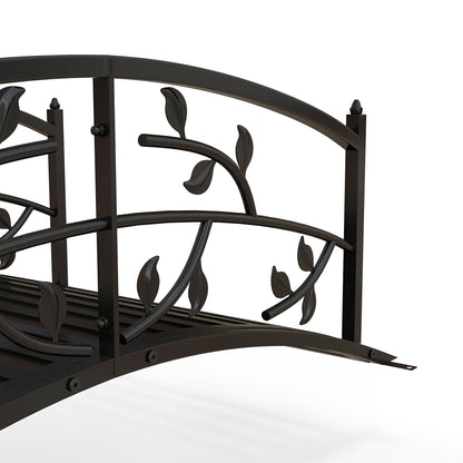 4' Metal Arch Garden Bridge Arc Footbridge with Guardrails and Decorative Vine Pattern, Black at Gallery Canada