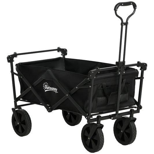 Steel Frame Folding Garden Cart, Collapsible Wagon Cart with Removable Canopy, Telescopic Handle and Carrying Bag at Gallery Canada