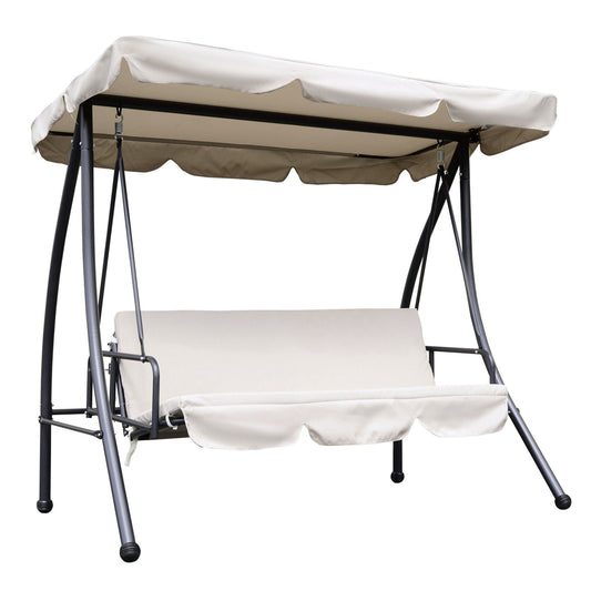 Patio Swing Chair, 3 Person Convertible Hammock, Outdoor Lounge Bed, Cushioned with Tilt Canopy, Beige at Gallery Canada