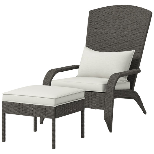 Patio Wicker Adirondack Chair with Ottoman, Outdoor Fire Pit Chair with Cushions, High-back, Large Seat, Armrests, for Deck, Garden, Backyard, Cream White - Gallery Canada