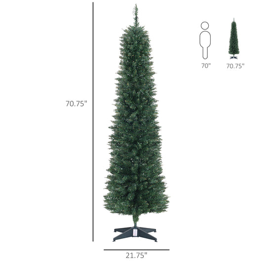 6' Pre Lit Artificial Pencil Christmas Trees, Xmas Tree with Realistic Branches and Warm White LED Lights, Green at Gallery Canada