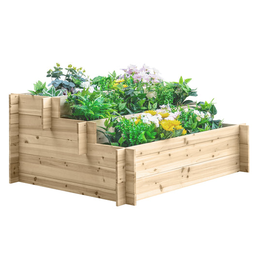3-Tier Wood Raised Garden Bed, Elevated Planting Box, Outdoor Vegetable Flower Container, Herb Garden Indoor Kit, Natural - Gallery Canada