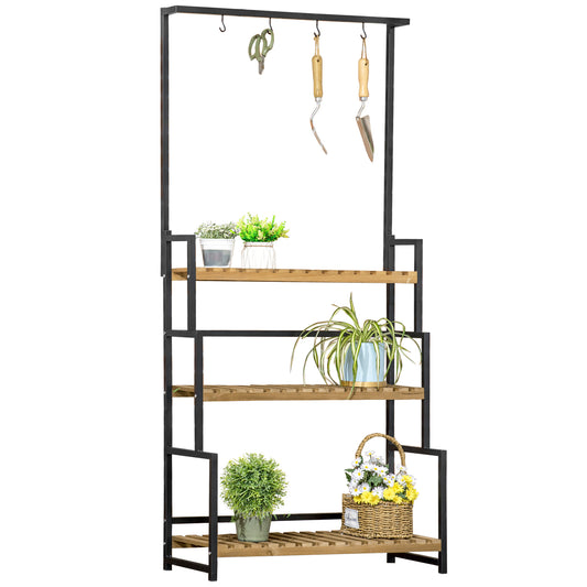 3 Tiered Plant Stand with Hanging Hooks, Flower Pot Holder for Indoor Outdoor Porch Balcony Living Room Bedroom - Gallery Canada