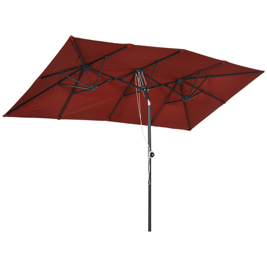 Double-Sided Patio Umbrella Parasol with Tilt, Adjustable Height, Vents and 12 Ribs, for Garden, Deck, Pool, Wine Red at Gallery Canada