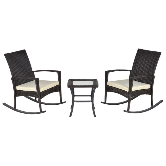 3 Pieces Patio Wicker Rocking Chair Set, Outdoor PE Rattan Bistro Set Conversation Rocker Set with 2 Chairs 1 Coffee Table for Backyard, Deck, Poolside, Dark Grey at Gallery Canada