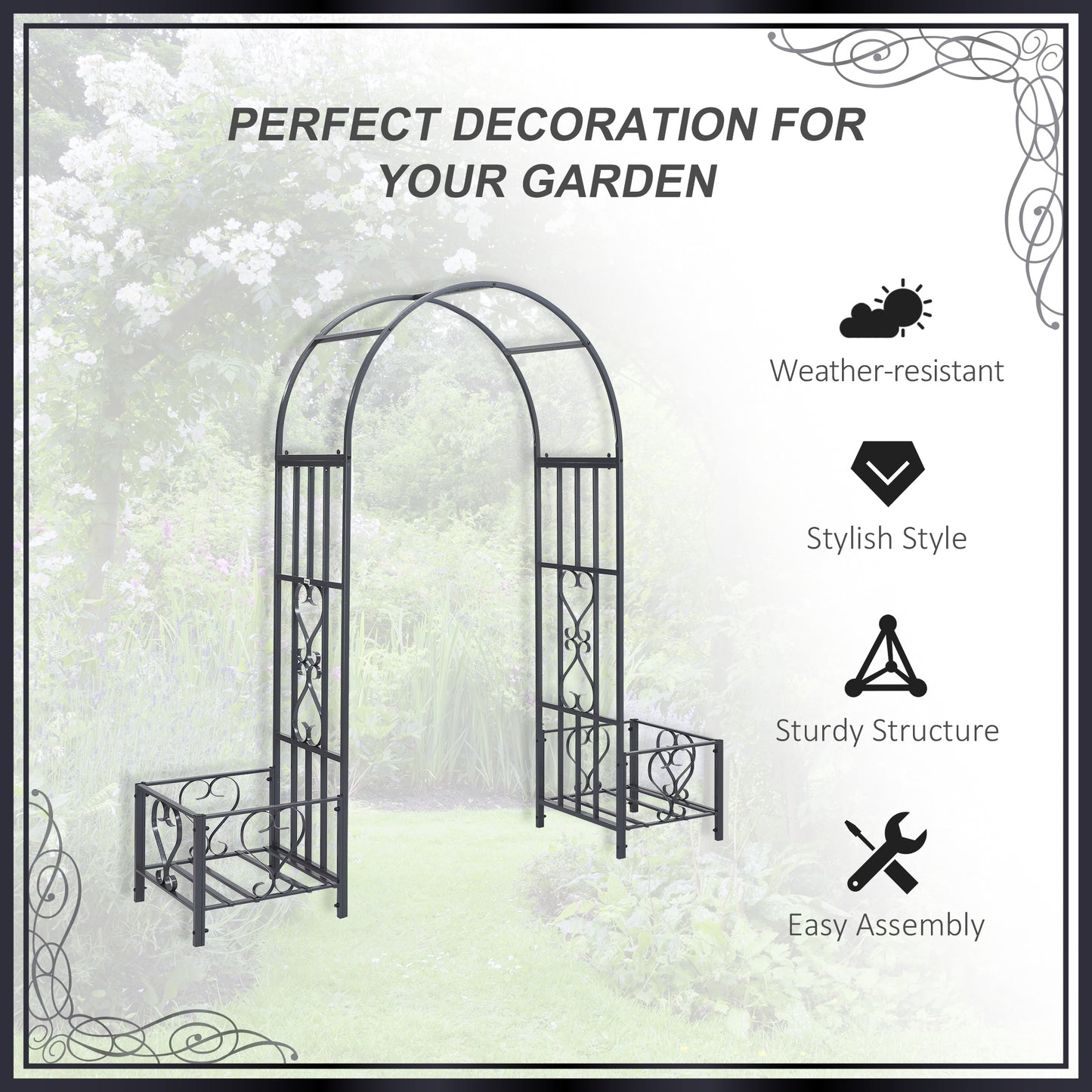 6.8ft Decorative Metal Garden Arch with 2 Planter Boxes Outdoor Walkway Arbor for Climbing Vine Plants Patio Backyard Lawn Party Ceremony at Gallery Canada