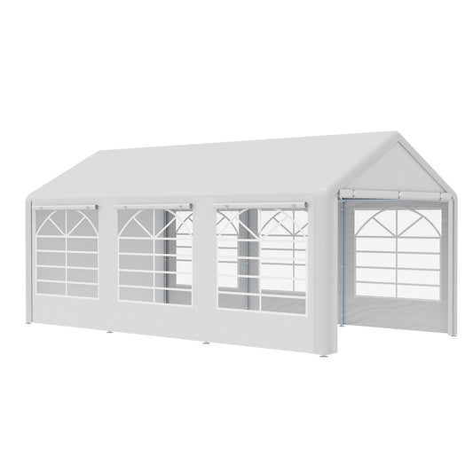 20’ x 10’ Heavy Duty Party Tent Outdoor Carport Canopy Shelter Gazobo with Water-Resistant Sidewall, Zipper Door and Windows, White - Gallery Canada