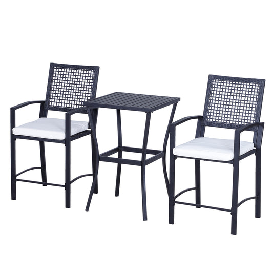 3 Pieces Outdoor Wicker Bar Set, Classic Bistro Bar Set Garden Rattan Style Patio Bar Table &; High Chairs w/ Cushions Home Bar Furniture Cream White at Gallery Canada