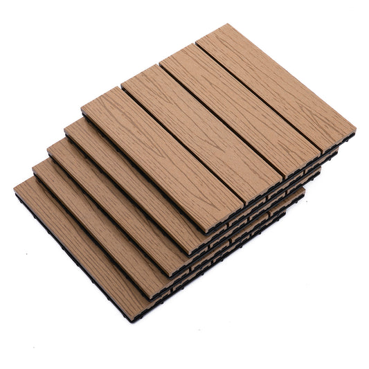 Outdoor Tiles, 11 Pack 12" x 12" WPC Interlocking Deck Tiles Waterproof and Non-slip - Gallery Canada