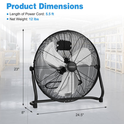 3-Speed High Velocity Floor Fan with Adjustable Tilt Angle and Handle - Gallery Canada