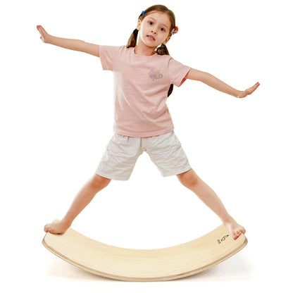 35 Inch Wooden Wobble Balance Board Kids Rocker Yoga Curvy Board Toy with Felt Layer - Gallery Canada