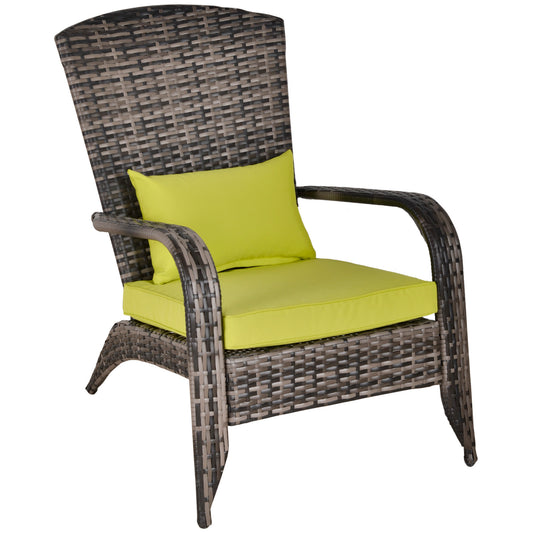 Patio Wicker Adirondack Chair, Outdoor PE Rattan Fire Pit Chair, Muskoka Chair w/ Soft Cushions, Tall Curved Backrest and Comfortable Armrests for Deck or Garden, Green - Gallery Canada
