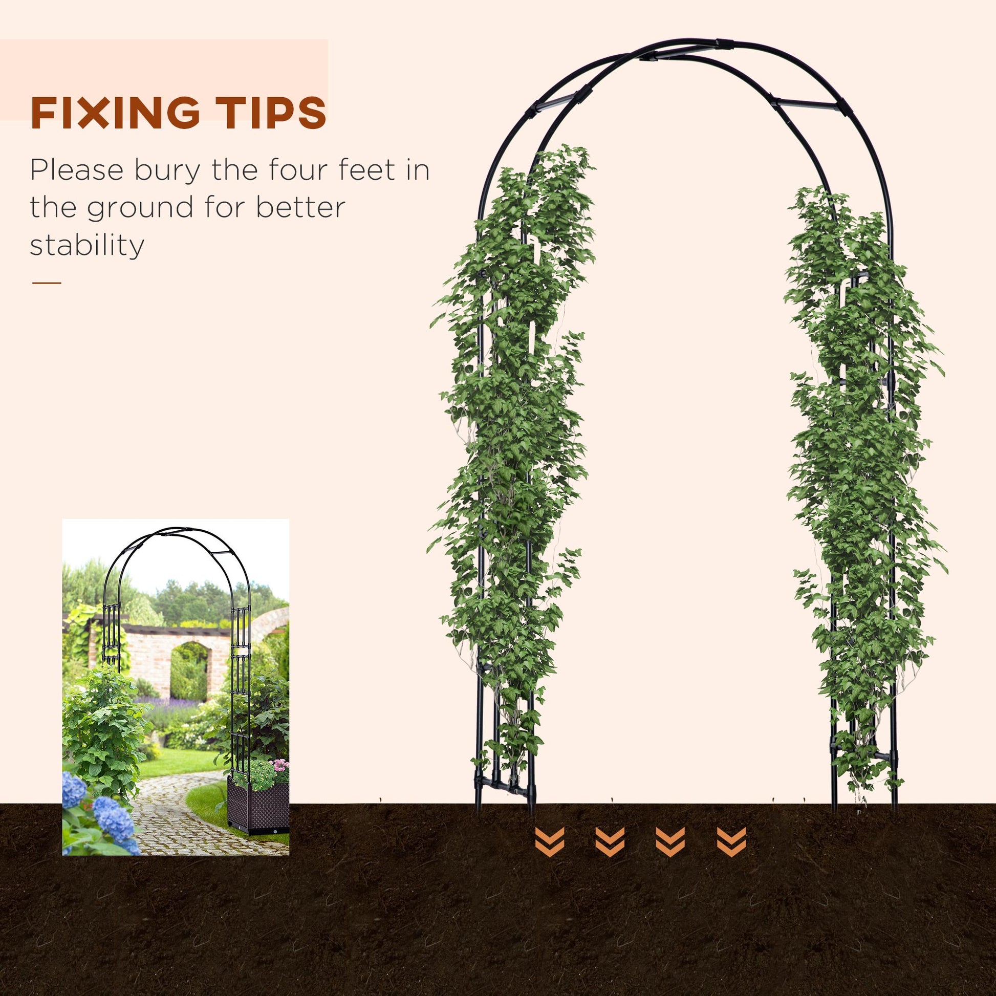 8ft Garden Arch with Two Planters Outdoor Steel Trellis Arbor for Climbing Plants, Weddings, Party, Brown, Black at Gallery Canada