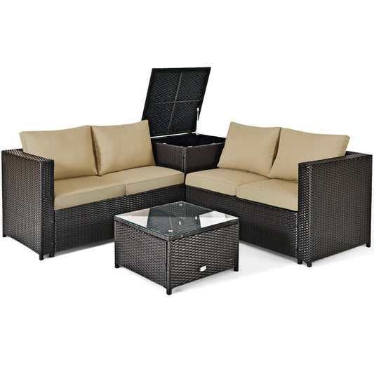 4 Pieces Outdoor Patio Rattan Furniture Set with Loveseat and Storage Box at Gallery Canada
