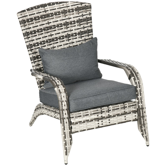 Patio Wicker Adirondack Chair, Outdoor PE Rattan Fire Pit Chair, Muskoka Chair w/ Soft Cushions, Tall Curved Backrest and Comfortable Armrests for Deck or Garden, Grey at Gallery Canada