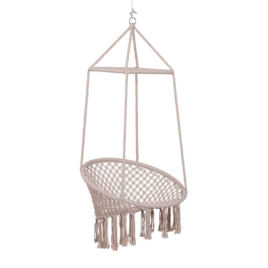 Solid Swing Chair Hanging Hammock Indoor Outdoor Garden Braided Twisted Rope Beige - Gallery Canada