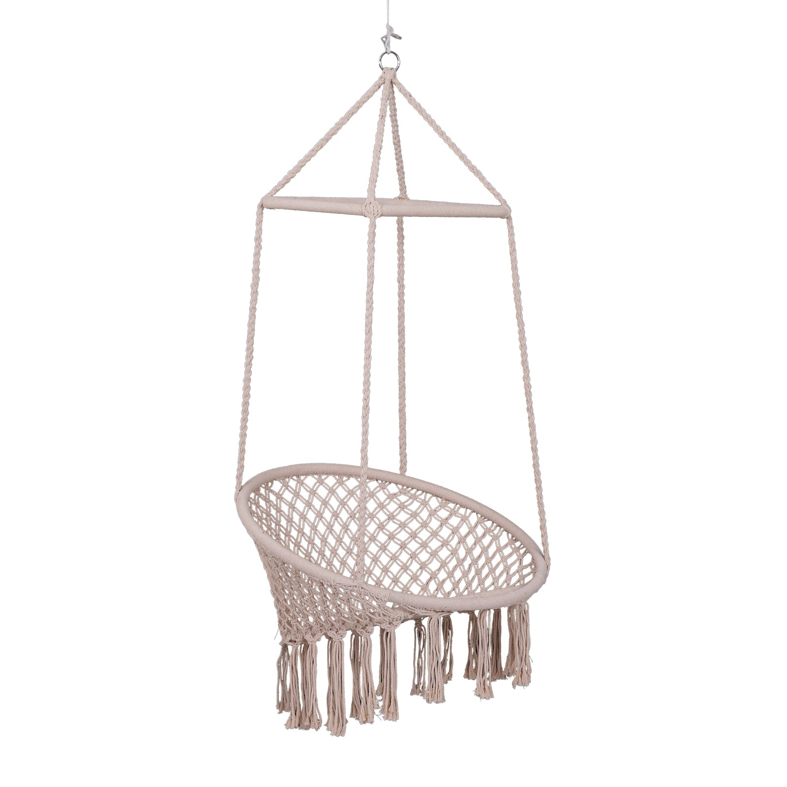 Solid Swing Chair Hanging Hammock Indoor Outdoor Garden Braided Twisted Rope Beige at Gallery Canada