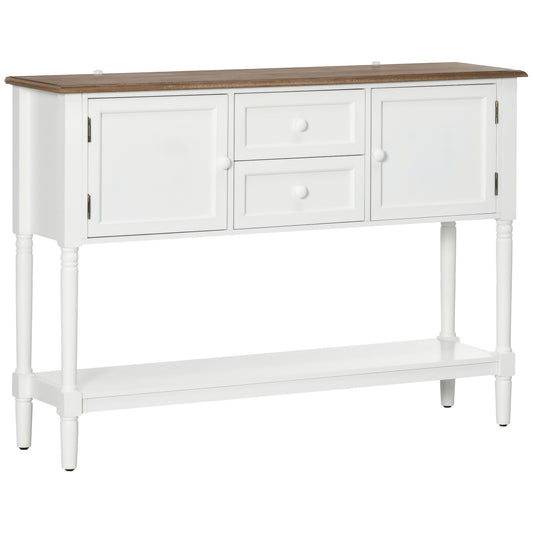 Vintage Console Table with 2 Drawers and Cabinets, Retro Sofa Table for Entryway, Living Room and Bedroom, White at Gallery Canada