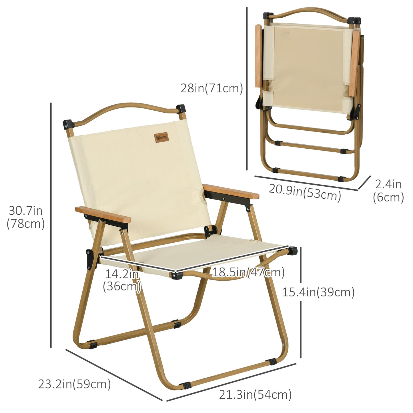Set of 2 Camping Chair, Lightweight Folding Chair, Portable Armchairs, Excellent for Festivals, Fishing, Beach and Hiking, Beige at Gallery Canada