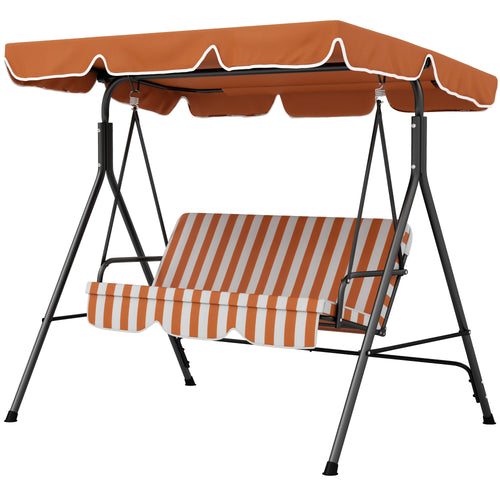3-Seater Outdoor Porch Swing with Adjustable Canopy, Patio Swing Chair for Garden, Poolside, Backyard, Orange